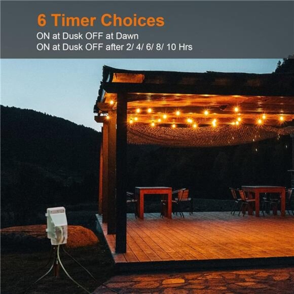 Outdoor Power Stake Light Timer, Dusk to Dawn, 6 Electrical Outlet Power Strip - Picture 3 of 8